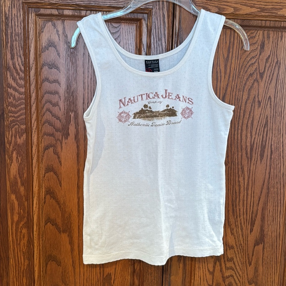 Nautica tank top. Ivory with emblem. EUC. Size women’s medium - Picture 1 of 3